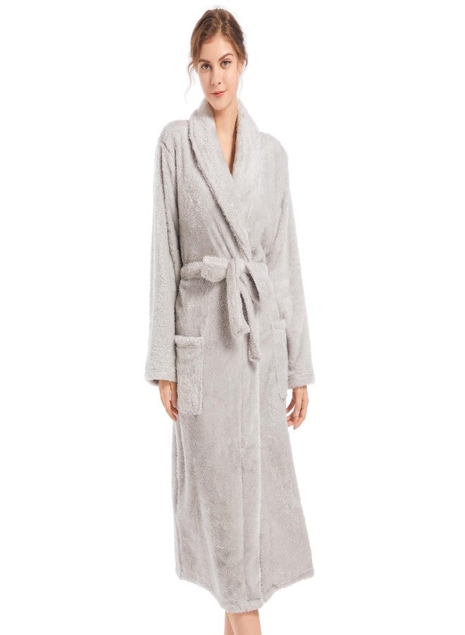 Inner Wish Womens Plush Fleece Robe, Cozy Warm Bathrobe Fuzzy Female Spa Robe With Pockets, LIGHT GREY,L/XL - Image 1